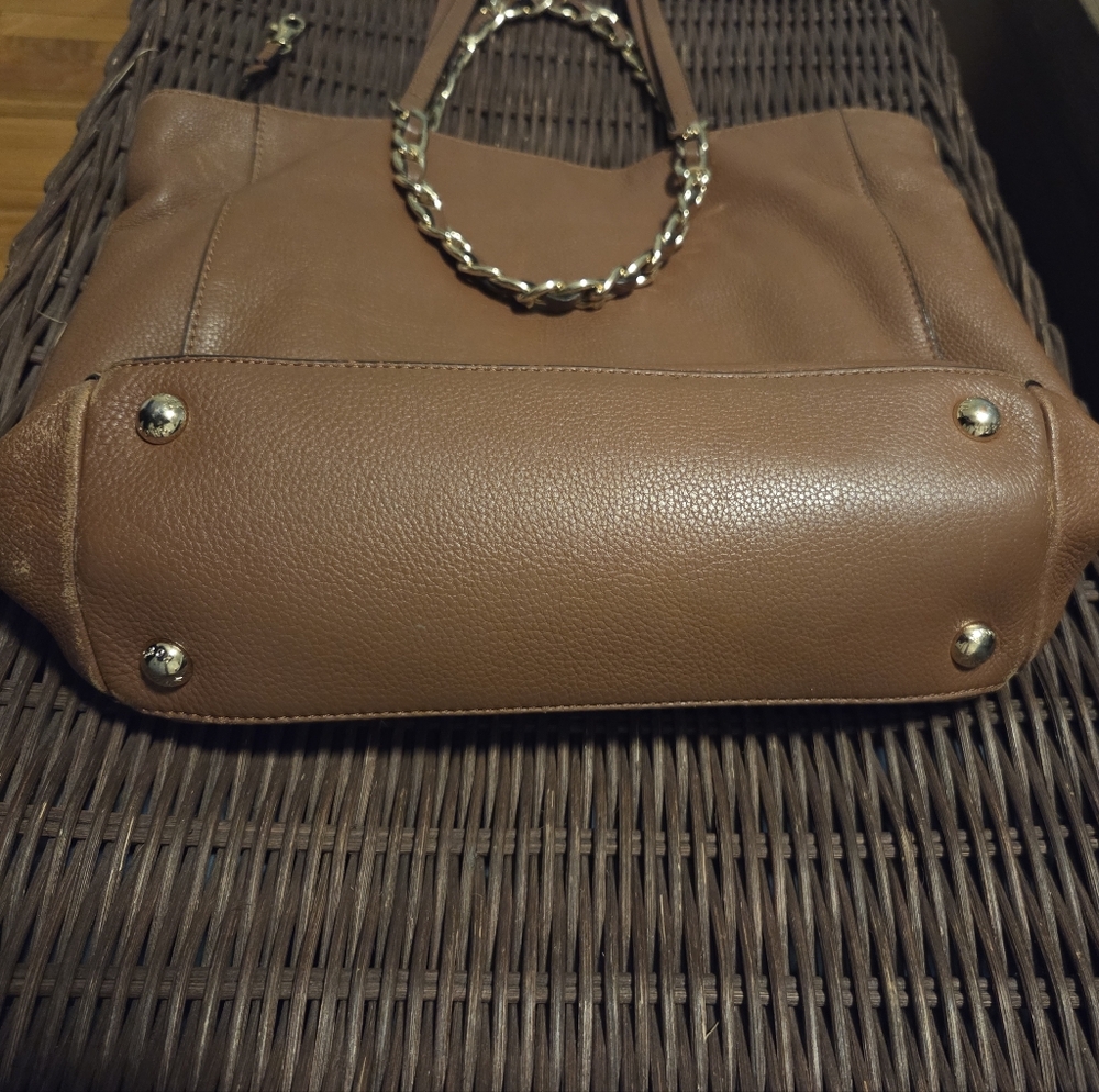 Michael Kors Tan Work Tote Pebbled Leather Gold Medium Harper Everyday Work Bag - Picture 8 of 16